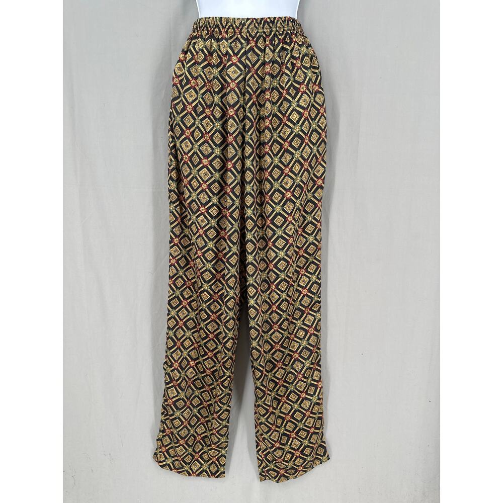Y2K Vintage Victorias Secret Pants Small Black Satin Gold Print 90s High Rise